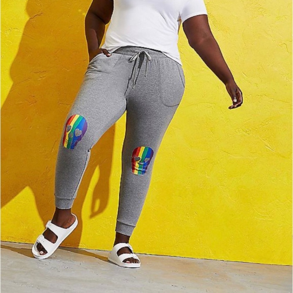 Torrid French Grey Jogger with Rainbow Skull Detail NWT